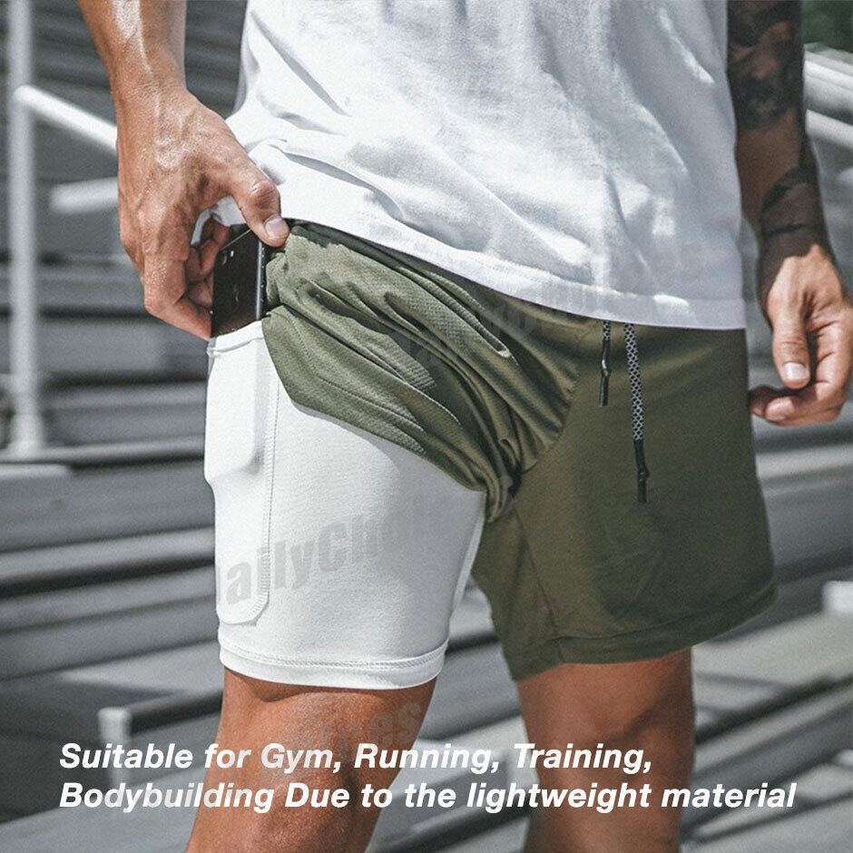 Men's 2 in 1 Running Training Shorts Gym Athletic Workout Shorts with  Pockets
