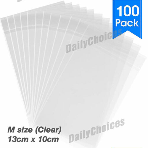 Plain Clear Lolly Bags self-adhesive cello lollies candy treats bulk cellophane [Item Height: M size 13x10cm (Clear)] [Package: 200pcs]